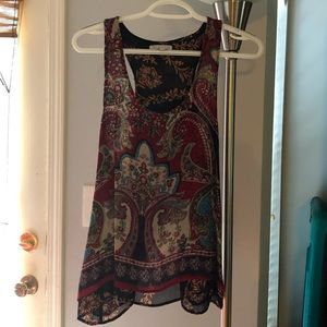 Navy and red patterned tank, size medium